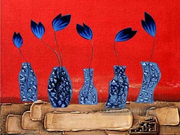 blau Blumen Originale Dekorations Ölgemälde